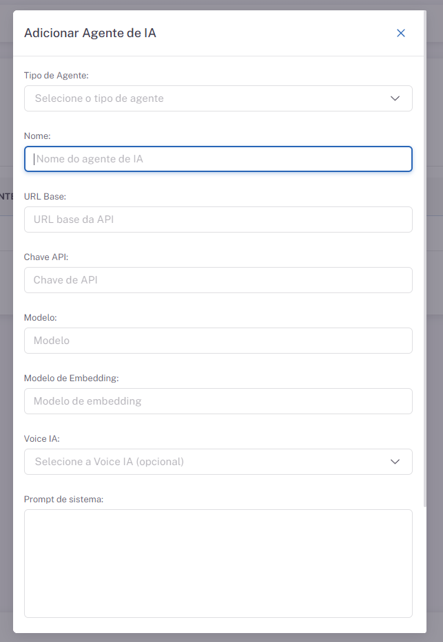 Tela de Agente de IA com botão Adicionar