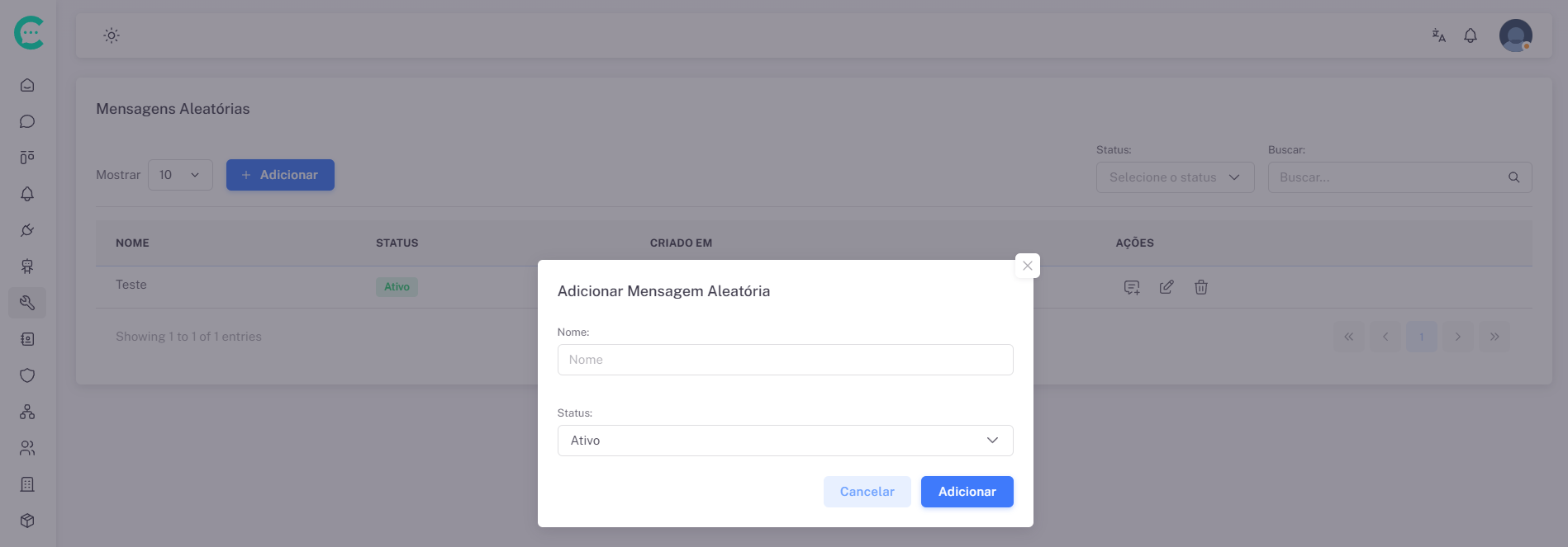 Criar grupo de mensagens aleatórias