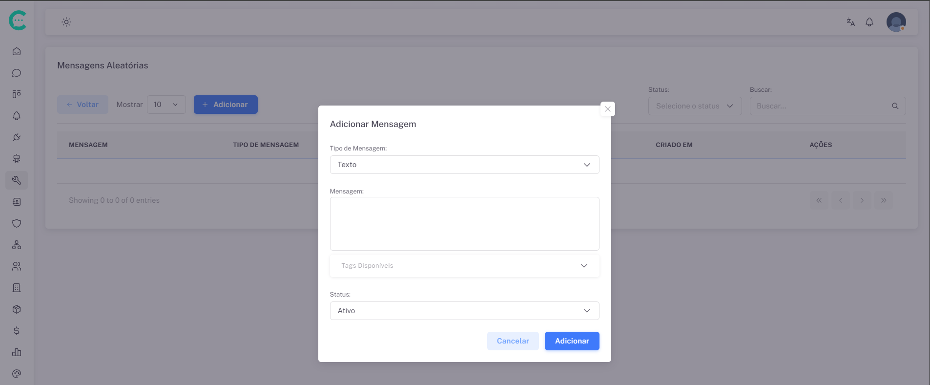 Adicionar mensagem aleatória
