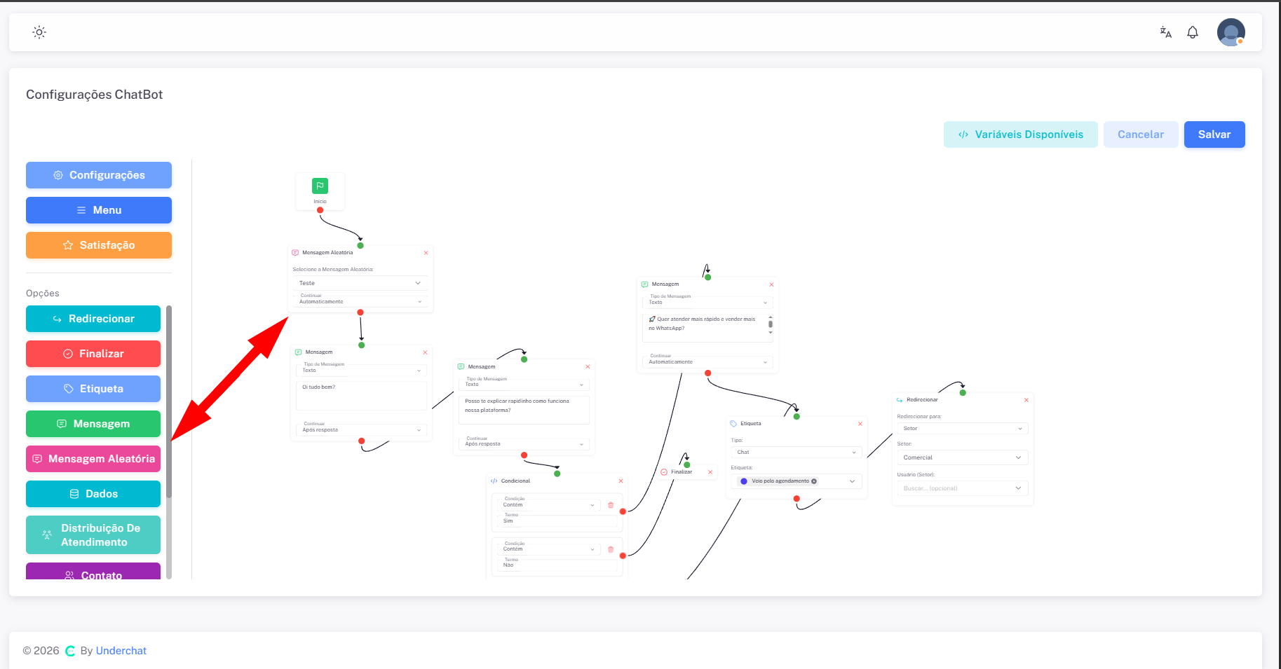Node de mensagem aleatória no fluxo