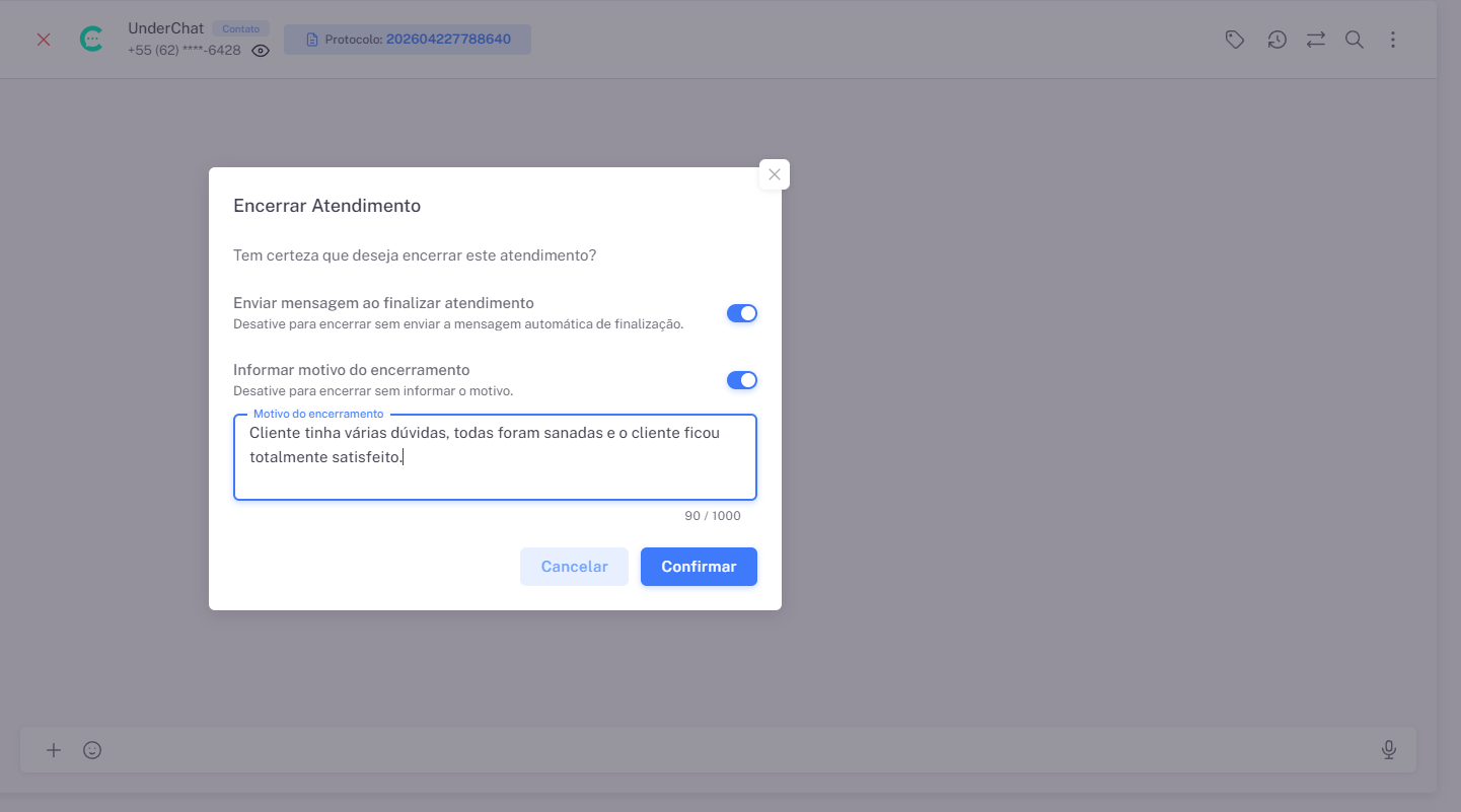 Motivo do encerramento
