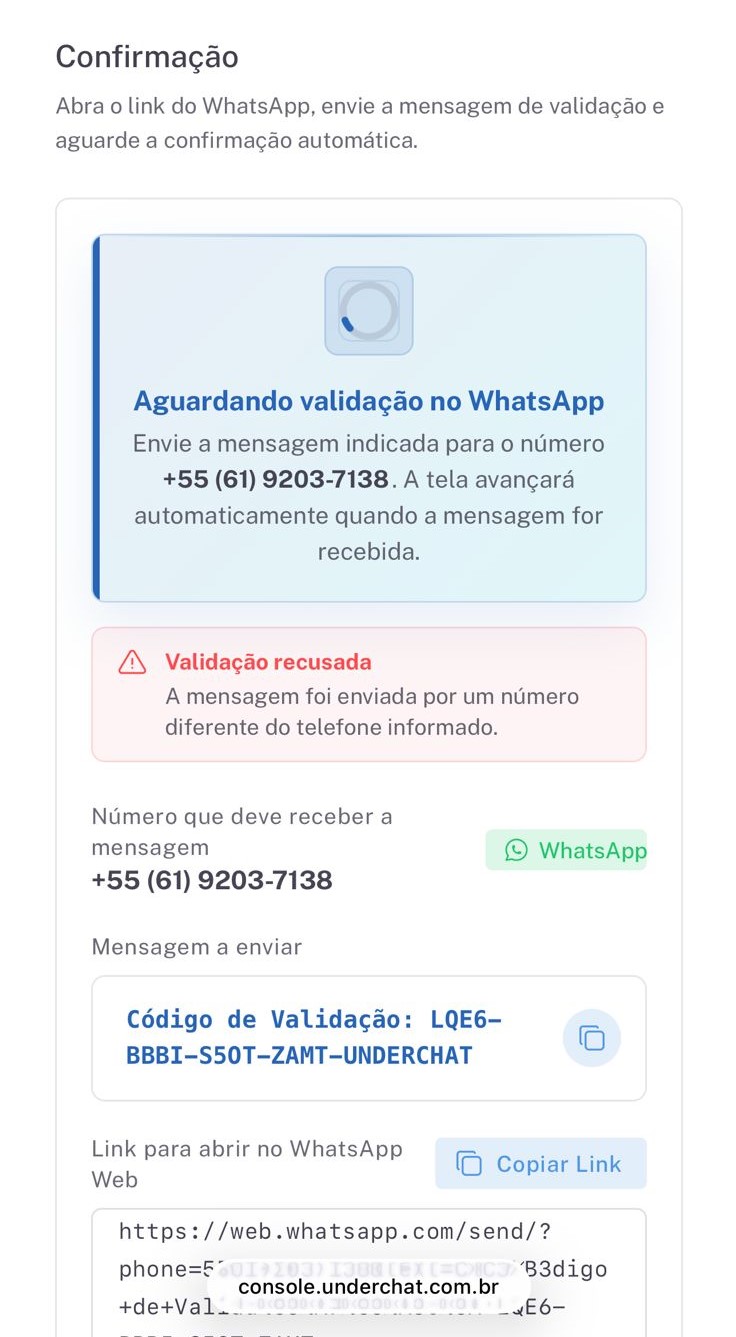 Tela de validação do WhatsApp