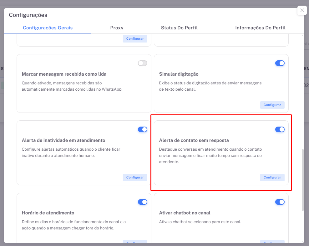 Alerta de contato sem resposta