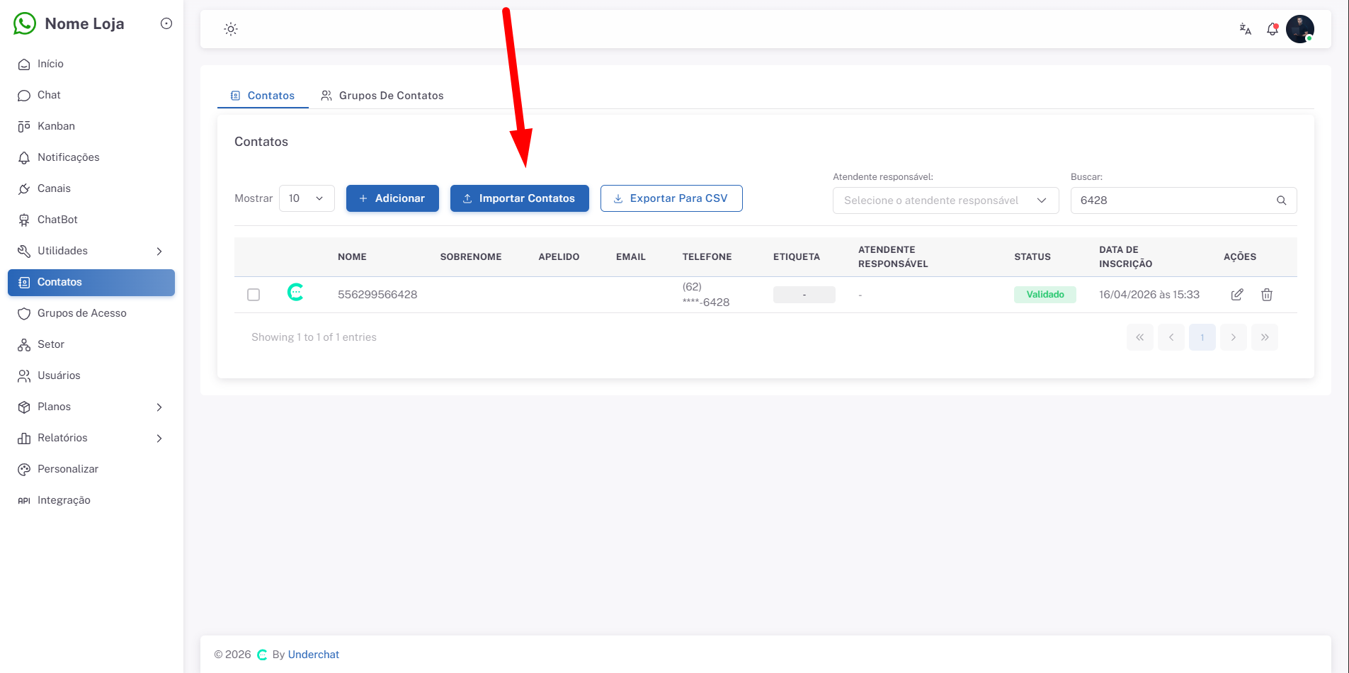 Importar contatos na nova plataforma