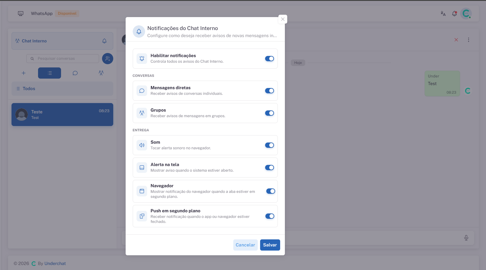 Configurações de notificações