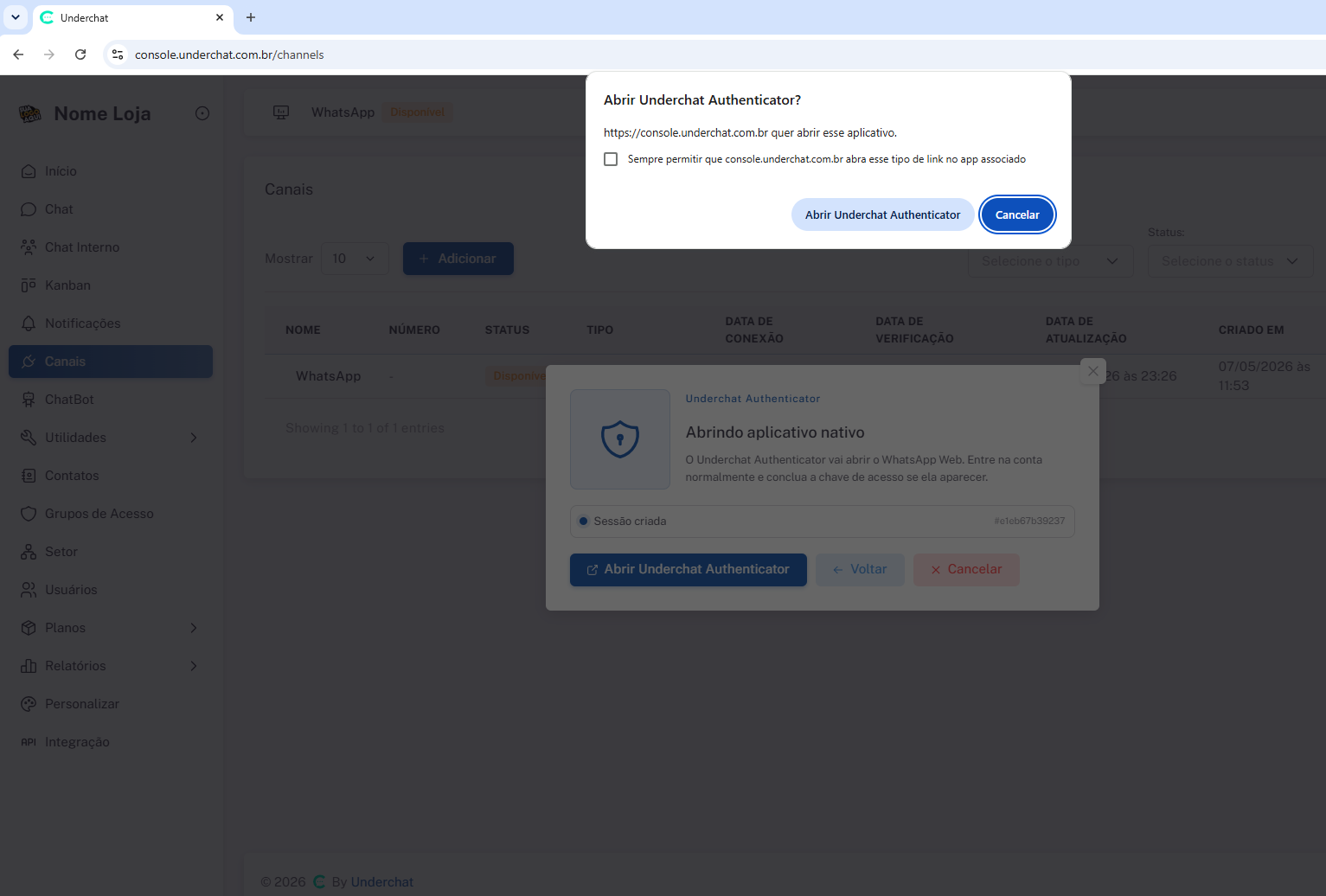 Abrir Underchat Authenticator